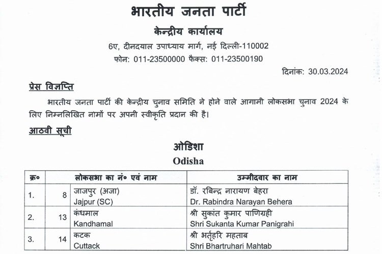 BJP 8th List of Candidates: बीजेपी ने जारी की उम्मीदवारों की आखिरी सूची, जानिए किनके नाम हैं शामिल