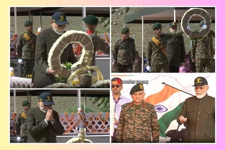 PM मोदी ने कारगिल युद्ध स्मारक पर की श्रद्धांजलि अर्पित, बहादुरों को किया नमन, देखें तस्वीर...
