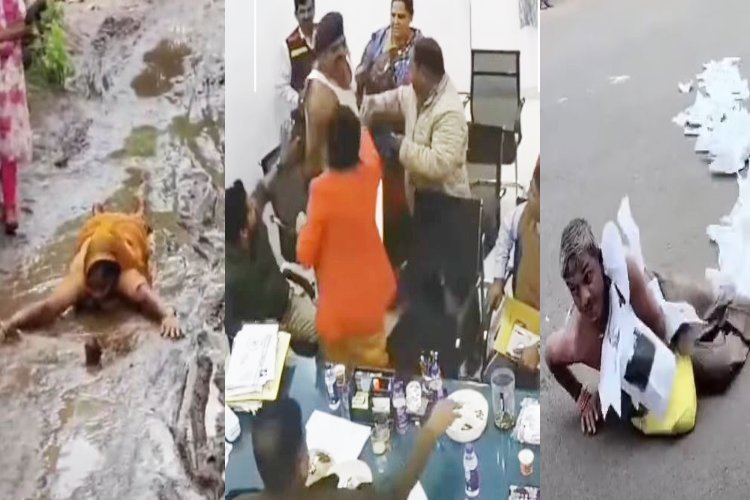 कीचड़ में सनी महिला, शरीर पर शिकायती कागजों का माला पहने युवक और वर्दी फाड़ता ASI, मोहन राज में ये क्या हो रहा है?