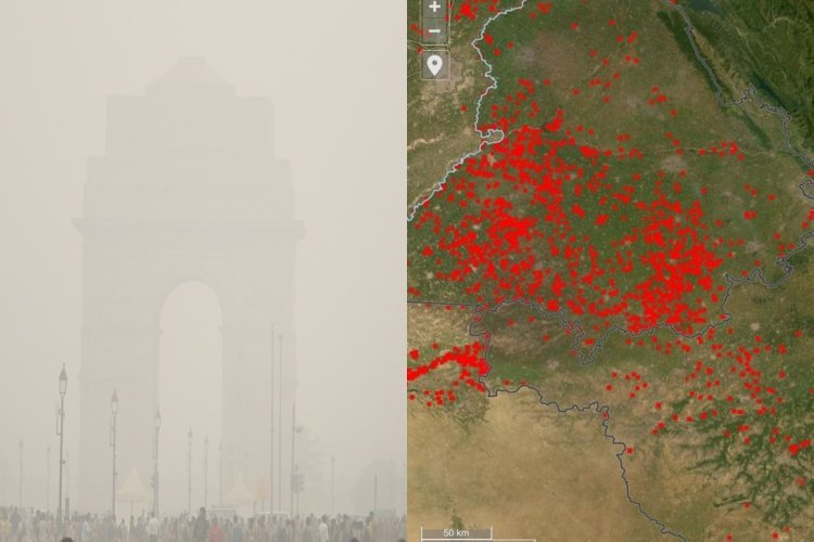 दिल्ली में प्रदूषण के खतरनाक स्तर के बीच नासा की तस्वीरों में पंजाब-हरियाणा में व्यापक आग की चपेट में कई इलाके