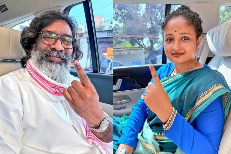 मुख्यमंत्री हेमंत ने पत्नी कल्पना के साथ रांची में किया मतदान, पूर्व सीएम चंपई ने पैतृक गांव में डाला वोट