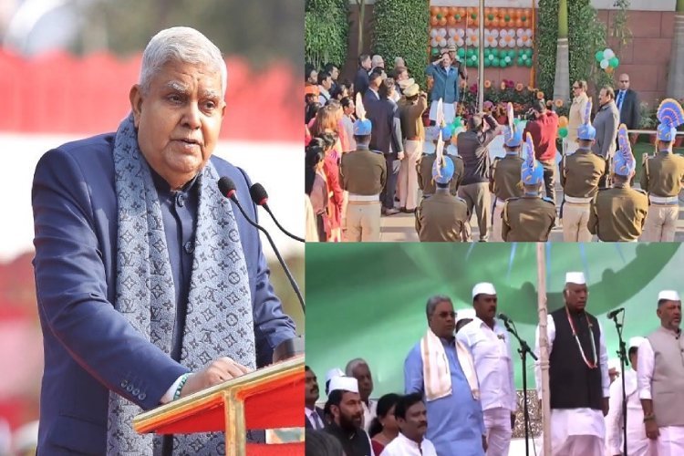 उपराष्ट्रपति धनखड़ समेत तमाम नेताओं ने दी गणतंत्र दिवस की शुभकामनाएं, JP नड्डा ने BJP मुख्यालय में फहराया झंडा