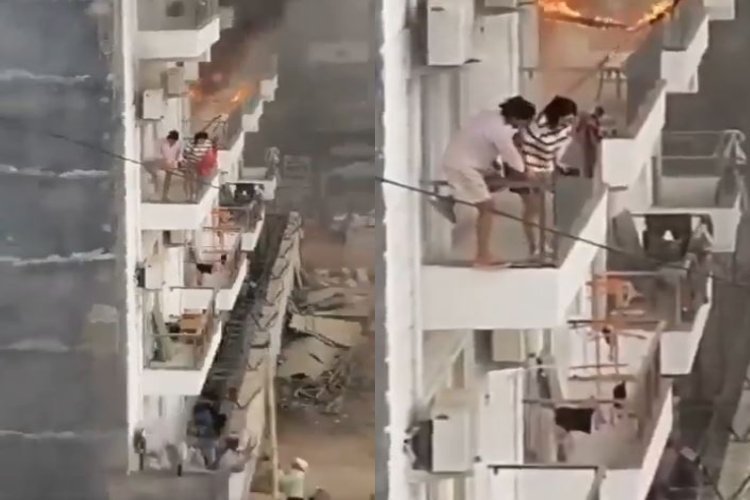 ग्रेटर नोएडा के गर्ल्स हॉस्टल में लगी आग, खिड़की से कूदने लगी लड़कियां, देखें वीडियो...