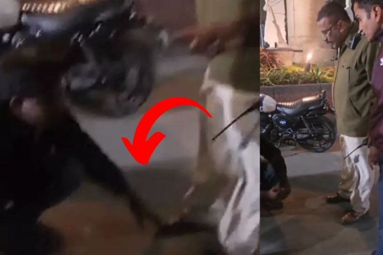 ट्रैफिक सब इंस्पेक्टर की दबंगई ऐसी, माफी के लिए पैरों में गिरा युवक, पर गालियां देते हुए मारी लात