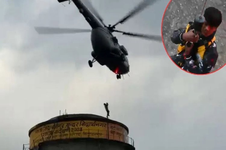 सीएम योगी के निर्देश पर हेलीकॉप्टर लेकर पहुंची एयरफोर्स की टीम, सुरक्षित निकाले गए दो बच्चे