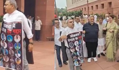 टीएमसी सांसद कल्याण बनर्जी का दिखा अनोखा अंदाज ,20 बागी सांसदों का बैनर पहनकर सदन में की एंट्री