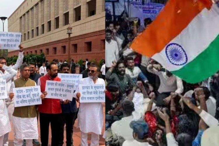 झारखंड के प्रदर्शनकारियों पर लाठीचार्ज होने पर, एनडीए के सांसदों ने सदन में किया प्रदर्शन