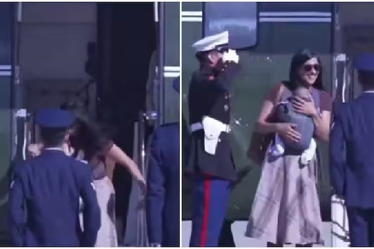 नन्हा बेटा गोद में और पैर फिसला! उषा वेंस हेलीकॉप्टर से उतरते समय गिरते-गिरते बचीं, कोई मदद को नहीं आया